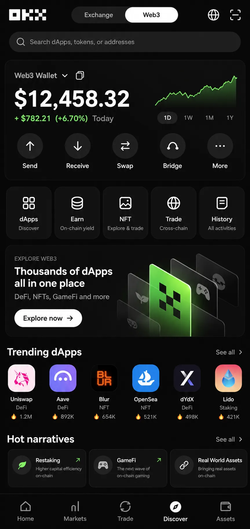OKX 风格 Web3 钱包界面预览
